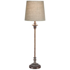 Regency Hill Bentley Traditional French Country Buffet Table Lamp 31.5" Tall Skinny Rustic Weathered Distressed Brown Linen Fabric Tapered Drum Shade Decor for Living Room House Entryway