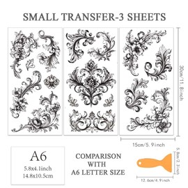 OLYCRAFT 3Pcs/Set Black Border Rub on Transfers for Furniture and Crafts 6x12 Inch Vintage Flower Corner Furniture Transfer Stickers Vine Decal with 1pc Scraper for Wood Furnitures Decor Scrapbooking