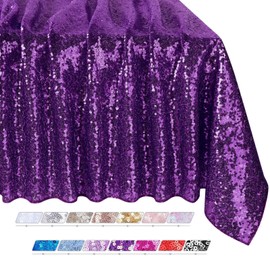QueenDream Purple Tablecloth Party Table Decorations: 50x80 Inch Sequin Fabric Table Drapes for Graduation Birthday Bridal Shower Party Theme