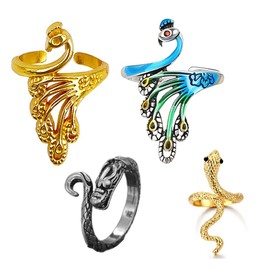 Pack of 4 Metal Crochet Ring Adjustable Hook Knitting Crochet Loop Accessories Crochet Knitting Thimble Thread Guide Ring Finger Holder DIY Knitting Craft Yarn Guide Hand Weaving Hook Line Peacock