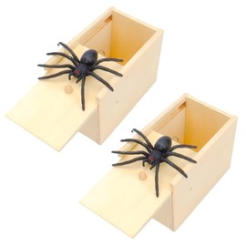 Spider Scare Prank Box, 2-Pack Wooden Surprise Trick Toy for Adults, Funny Gag Box for Office Pranks, Parties & Joke Gifts