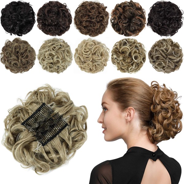 Rose bud Chignon Hairpiece Curly Bun Extensions Scrunchie Updo Synthetic Combs in Messy Bun Hair Piece for Women