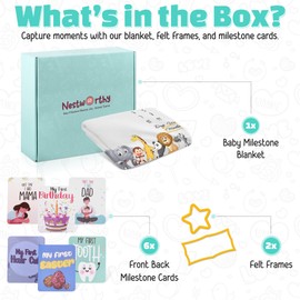 Nestworthy Baby Monthly Milestone Blanket, Baby Blankets for Boys First Year Growth, Perfect, Large Size 60"x40", Soft Fleece Baby Blanket with 6 Front Back Baby Milestone Cards