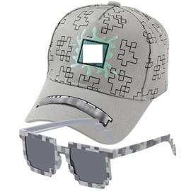 MIFKLMV Game Theme Baseball Cap and Sunglasses Set, 2PCS Children Sun Hat Sunglasses Peaked, Adjustable Cap Baseball Hat Summer Accessories Gifts for Kids (52-54 CM) Grey