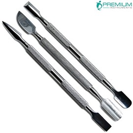 PREMIUM INSTRUMENTS Cuticle Pusher Cutter - Professional Grade Stainless Steel Cuticle Remover and Cutter - Durable Manicure and Pedicure Tool - for Fingernails and Toenails - Set of 3