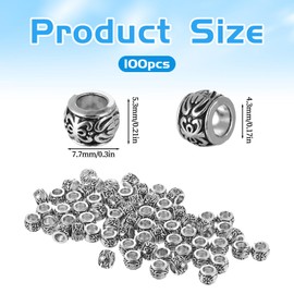 Ajcotahm 100 PCS Spacer Beads Antique Silver Tibetan Large Hole Spacer Beads with Bead Box for Jewelry Making Necklace Bracelet DIY Craft Supplies
