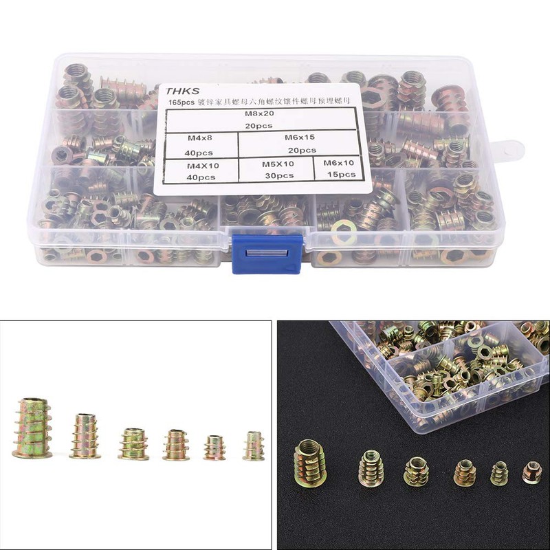 165 Uds Tuerca de Inserción de Rosca Hexagonal Juego de