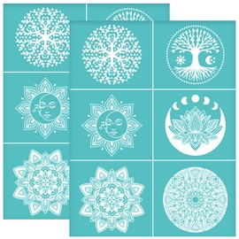 OLYCRAFT 2pcs 8.6x11 Inch Self-Adhesive Mandala Stencil Lotus Tree Silk Screen Stencils Reusable Silkscreen Printing Stencils Moon Sun Mesh Transfer for Painting on Wood T-shirts Bags
