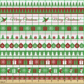 Ambesonne Christmas Fabric by The Yard, Merry Christmas Words Xmas Ceremony Theme Design Borders, Decorative Fabric for Upholstery and Home Accents, 1 Yard, Apple Green