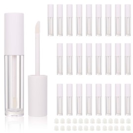 COSIDEA 26pcs 4ml Round empty lip gloss tubes bulk with wand white lipgloss bottle containers round