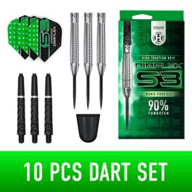 Harrows Dimplex Bomb & Tapered Darts Set I Professional Darts 90% Tungsten Steel Tip ALL Weights I 10pc Set with Black Dimplex Midi Shafts & Dimplex Flights (Tapered Shape, 22g)