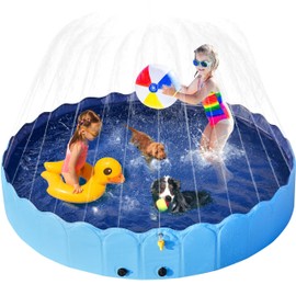 Yaheetech Foldable Dog Bath Pool Collapsible Dog Bathing Tub Doggie Wading Pool with Sprinkler for Indoor/Outdoor Use Suitbale for Puppy Small Medium Dogs Cats(Blue, 71x13 inch)