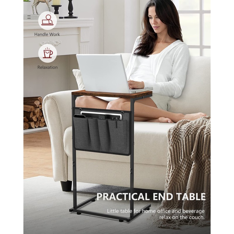 Vantic C Shaped End Table, Small Side Table for Couch