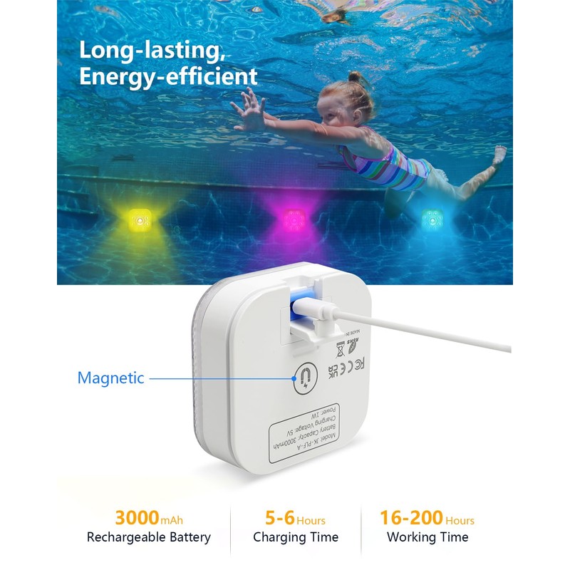 Vangue Premium Rechargeable Submersible Lights, 3 Lighting Modes LED Pool