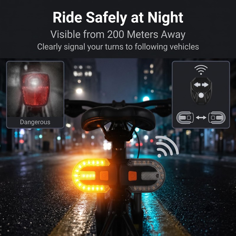 2 Pack Bike Turn Signals,Wireless Bicycle Tail Light USB Rechargeable