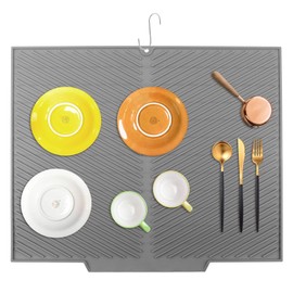 Silicone Dish Drying Mat For Kitchen Counter,Dish Drying Mats For Kitchen Counter,Slip Resi-stant Dishwashing Mat,Heat Resi-stant Water-proof Sink Mats For Kitchen Counter Or Sink,19.88" X 16.73",Grey