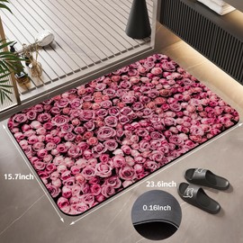 jajoaier Roses Flowers Wall Bathroom Rug Mat,Soft and Non Slip Bath Rugs,Quick-Drying Machine Washable Floor Mat for Shower Room,Bathtub,Kitchen Bathroom Accessories,15.7"×23.6"