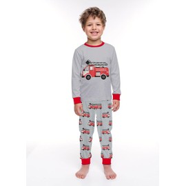 Pyjamas Boys Long Sleeve Two Piece Cotton Children's Sleepwear Tractor Digger Fire Engine 92 98 104 110 116 122, 1 fire engine