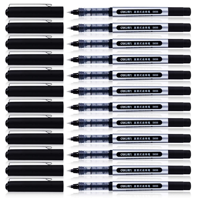Liquid Ink Rollerball Pens, 12 Pack 0.5mm Stick Ballpoint Black