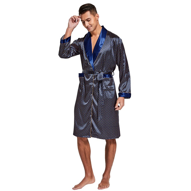Tony & Candice Men's Satin Robe Lightweight Long Sleeve Silk