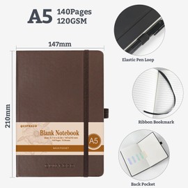A5 Blank Hardcover Sketch Book Notebook, 140 Pages 120Gsm Thick Journal for Drawing,School,Work,Diary，5.7''*8.3'',Brown