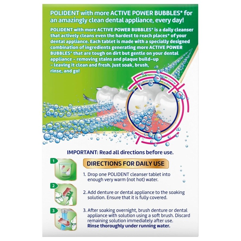 Polident Overnight Whitening Antibacterial Dental Appliance Cleanser Tablets NEW