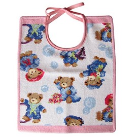 Feiler Bib Bib, 11.8 x 9.8 inches (30 x 25 cm), Ribbon Tie Type, Little Skippers, Rose, Pink, Pink