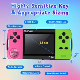 SNONBROS Handheld Game Console for Kids 3.5" IPS Large Screen Rechargeable,Preloaded 216 Video Games ,Arcade Electronic Toy Birthday Xmas Present for Girls -RoseGreen
