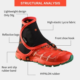 ADABOO Low Trail Gaiters, Running Gators, Ankle Gaiters for Hiking, Sandproof Ankle Shoe Covers Wrapid Gators, Low Gators Lightweight Breathable (Black-Blue L/XL)