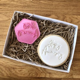 LissieLou Happy Anniversary Cookie Stamp Wedding Love Icing Fondant Embosser - Light Pink
