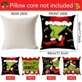 Seasboes Pack of 4 Christmas Cushion Covers, 45 x 45 cm, Funny Christmas Decoration, Christmas Cushion Covers, Cushion Cover, Christmas Funny Decoration