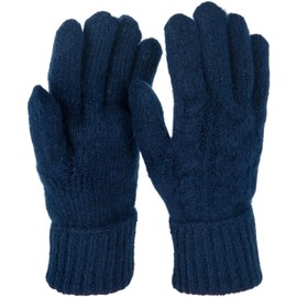 styleBREAKER Women's Knitted Gloves with Cable Knit Pattern, Warm Winter Finger Gloves, Versatile Colours 09010051, darkblue