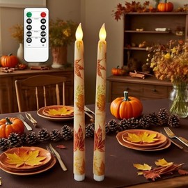 Fall Flameless Taper Candles LED 11 Inch Maple Leaf Fall Taper Candle Battery Operated with Remote LED Candlesticks for Thanksgiving Autumn Harvest Wedding Dinner Table Home Party Fireplace Decor
