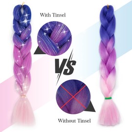 TESS Braids Extensions with Glitter, 60 cm, Jumbo Braids Kanekalon Synthetic Hair for Braiding, Box Braids, Hair Extension Braid, 100 g/Bundle, Ombre Hair Braids Extension (3 Pieces Glitter +