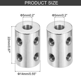 sourcing map Rigid Screw Coupling 5mm to 5mm Shaft Coupler Connector L22mm x D14mm Steel Joint Connector Set for 3D Printers DIY Encoder with 20 Screws, Silver, 5Pack