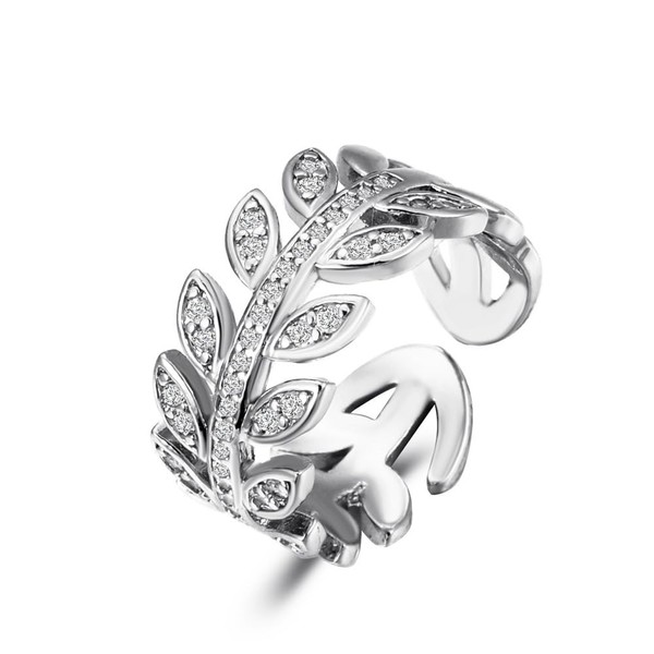 Fuqimanman2020 Adjustable Dainty Gold Plated CZ Leaf Open Ring Cubic