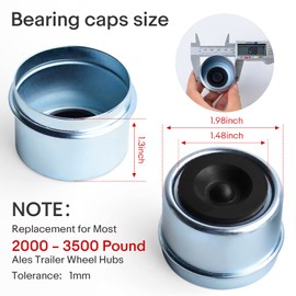 Trailer Bearing Dust Cap Wheel - Trailer Axle Grease Cover 1.98" with Extra 2 Rubber Plugs, Bearing Center Replacement Trailer Cup, Trailer Hub Grease Cap for 2000 to 3500 Ib Axles Dexter EZ Lube,2pcs