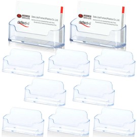 Leikurvo Pack of 10 Business Card Holders, Business Card Stand, Transparent Acrylic Business Card Holder, Business Card Stand, Plastic Card Stand, Business Card Table Stand for Office, Exhibition