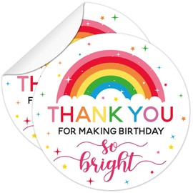 50 Pcs Watercolor Rainbow Thank You Stickers - 2 Inches Self Adhesive Round Label Stickers - Birthday Party Thank You Sticker Labels for Envelope, Packaging,Birthday,Wedding, Baby Shower Favors.
