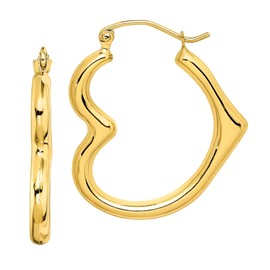 10K Solid Yellow Gold Heart Love Friendship Medium Hoop Earrings