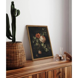 Framed Vintage Floral Wall Art - 3D Textured Moody Flower Butterfly Pictures Wall Decor, Hand Drawn Sandstone Dark Academia Botanical Aesthetic Paintings Prints for Living Room Bedroom 12x16 inch
