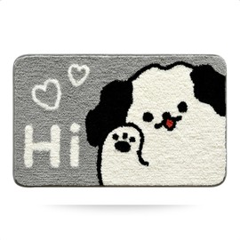 Cute Animal Rug, Adorable Mat, Cartoon Floor Mats, Non Slip Extra Absorbent Soft Bath Rug, Machine Washable, Bathtub Carpet Shower Indoor Area Use (20" x 31", Doggy Say Hi)