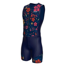 Sparx Men`S Triathlon Suit Trisuit Race Skinsuit Cycling Speed Suit Italian Fabric Swimskin (Navy Floral, 2XL)