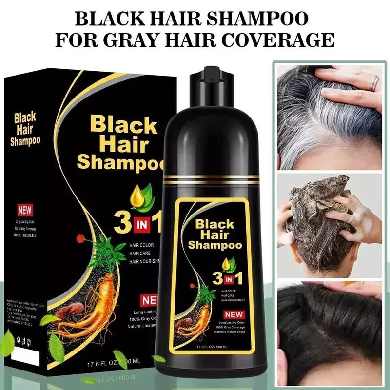 Black Hair Dye Shampoo Natural Instant 3in1 Hair Dye Shampoo