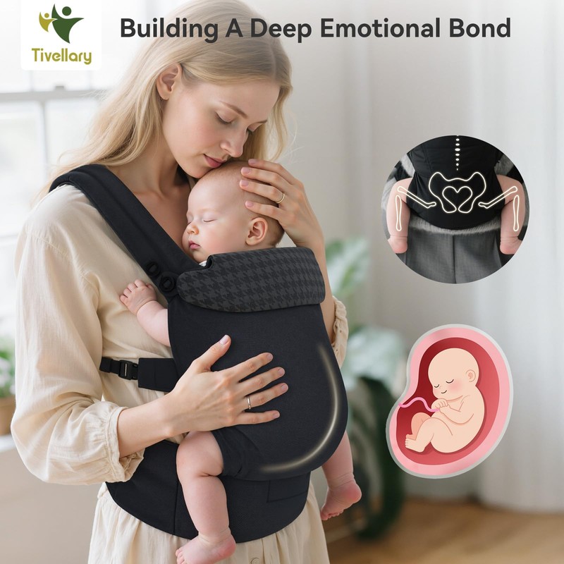 Tivellary Reversible Baby Carrier – Black Solid & Houndstooth; Lightweight