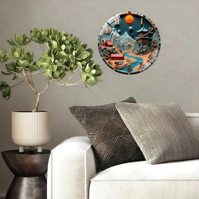 Industrial Style 12 Inch Large Glass Wall Clock with Rustic