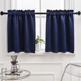 Pickluc Navy Blue Cafe Half Window Curtain, 36 Inches Length, Rod Pocket Small Kitchen Curtain, Short Blackout for Small Window, 30" Wide and 36" Long, 2 Panels