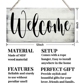 Welcome Decor Sign, Hanging Wood Sign Home Decorative, Printed Wood Wall Art Sign, Indoor or Outdoor Welcome Sign, Rustic Front Door Decor, Farmhouse Porch Decor, Home Hanging Decor Sign 12 * 6inch A