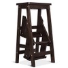 Giantex 3 Tier Folding Step Stool, Multifunction 3-in-1 Wood Step Stool, Portable Seat Display and Storage Shelf for Library, Home Kitchen (Dark Walnut)