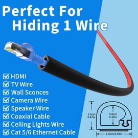 [Upgraded] 118 Inch Cord Hider Wall, Silicone Cable Hiders for TV on Wall, Cord Covers for Wires on Wall, 1 Wire Hider Raceway Cord Cover for Wall Mounted TV Management, W0.59'' H0.47'' Black